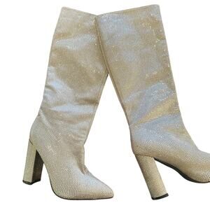 Silver Rhinestone Tall Boots Size 7